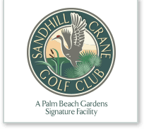 A logo of the sandhill crane golf club.